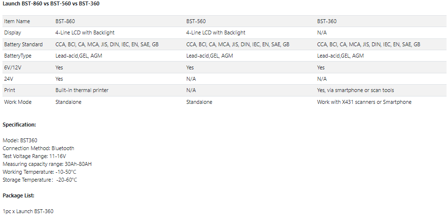 Tester Baterie Launch BST 360 Bluetooth 5 width=
